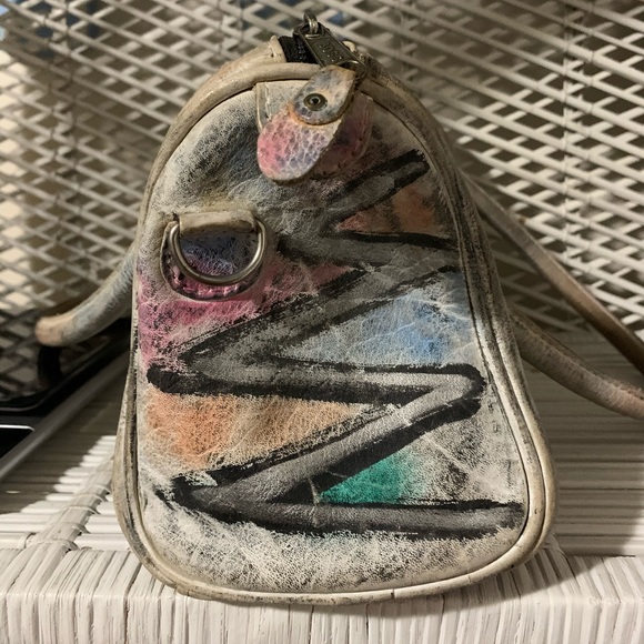 Vintage 80s hand painted Botany Hand bag satchel - Picture 6 of 10